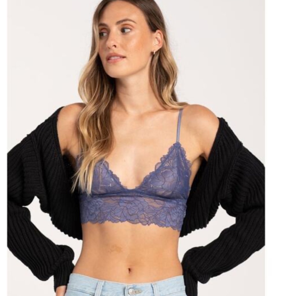 Free People Everyday Lace Longline Bralette Marlin Blue Medium New with …